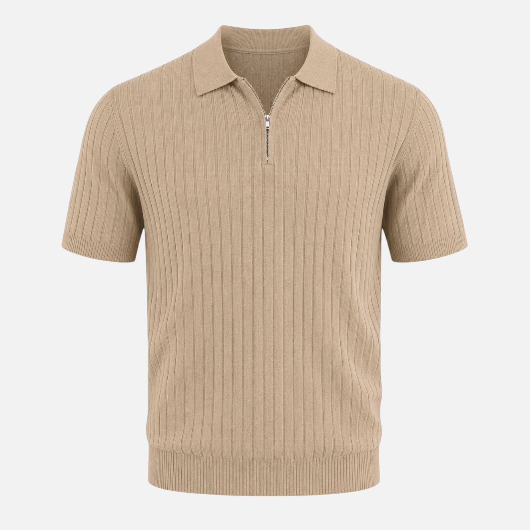 Valeniri | Men's Rib Knit Zip Polo Shirt Short Sleeve Casual Golf Top
