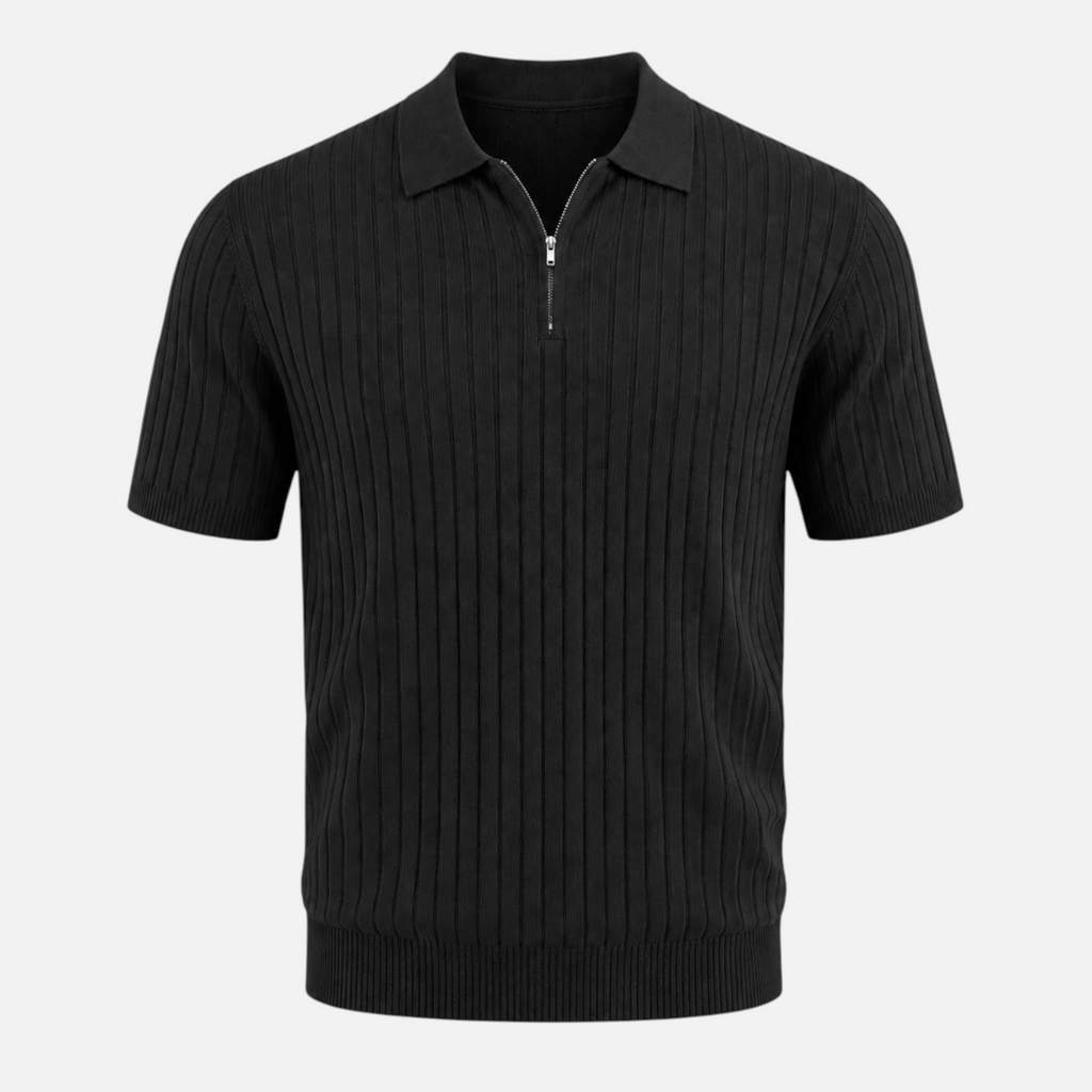 Valeniri | Men's Rib Knit Zip Polo Shirt Short Sleeve Casual Golf Top