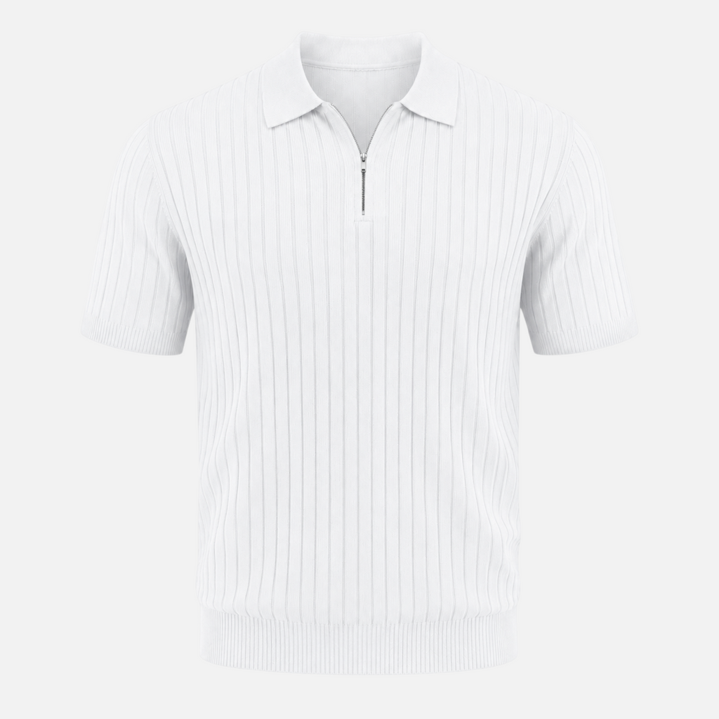 Valeniri | Men's Rib Knit Zip Polo Shirt Short Sleeve Casual Golf Top