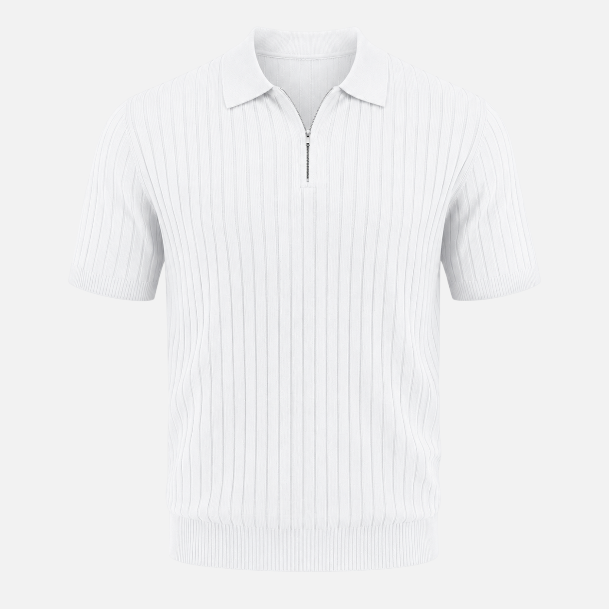 Valeniri | Men's Rib Knit Zip Polo Shirt Short Sleeve Casual Golf Top