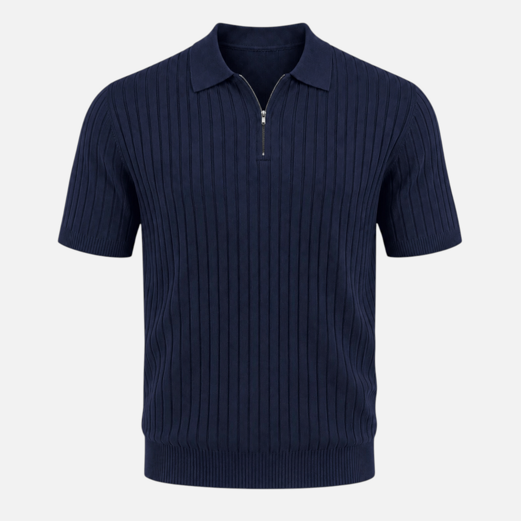 Valeniri | Men's Rib Knit Zip Polo Shirt Short Sleeve Casual Golf Top