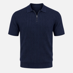 Valeniri | Men's Rib Knit Zip Polo Shirt Short Sleeve Casual Golf Top