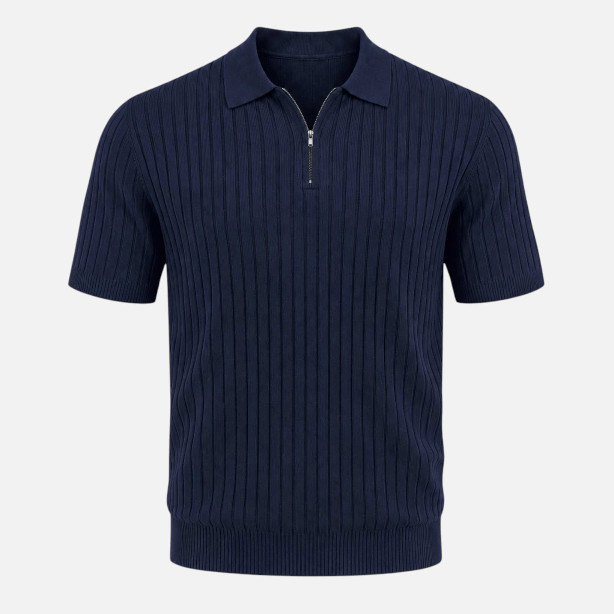 Valeniri | Men's Rib Knit Zip Polo Shirt Short Sleeve Casual Golf Top