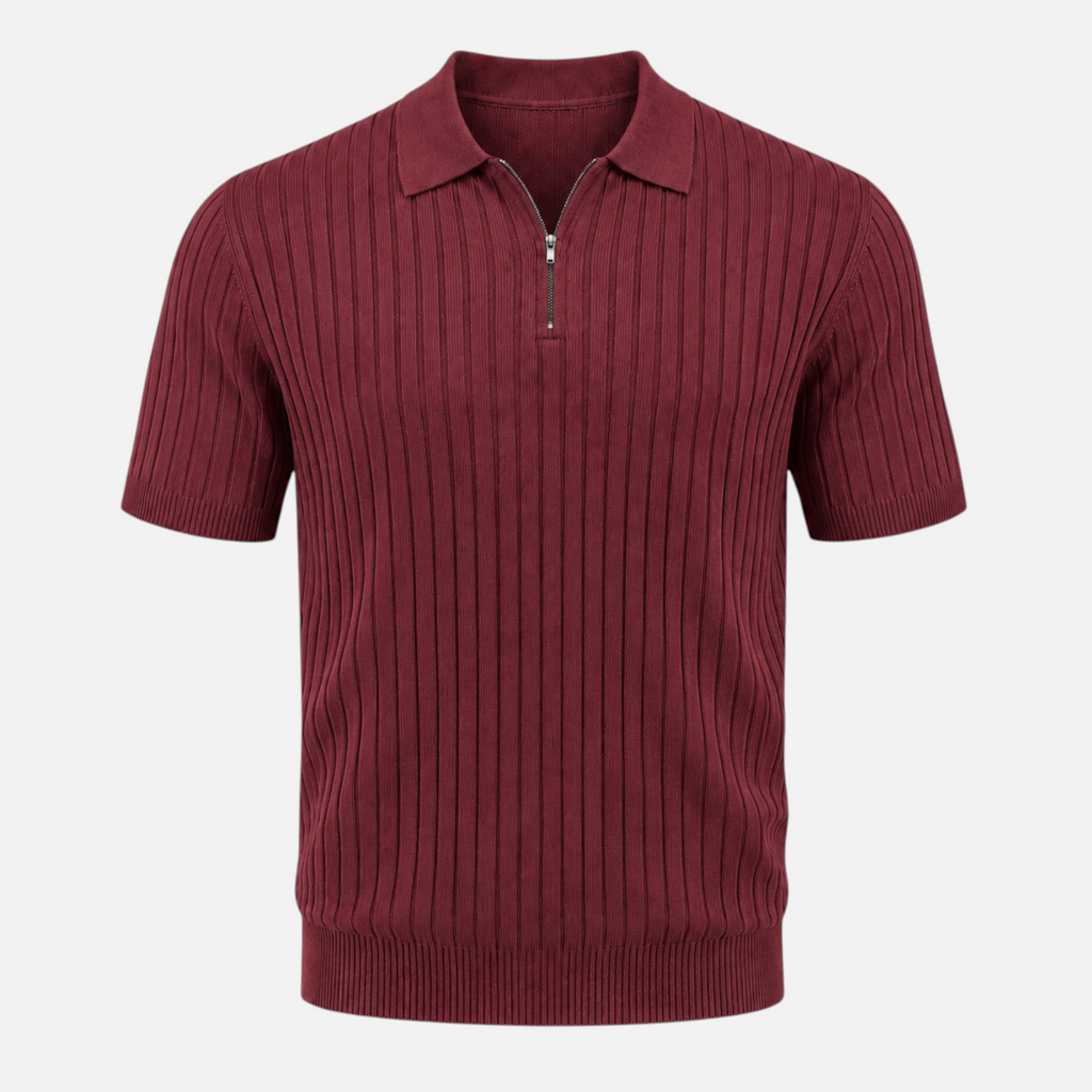 Valeniri | Men's Rib Knit Zip Polo Shirt Short Sleeve Casual Golf Top