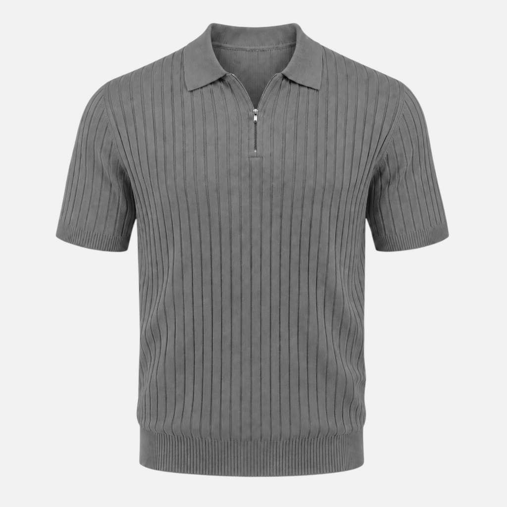 Valeniri | Men's Rib Knit Zip Polo Shirt Short Sleeve Casual Golf Top