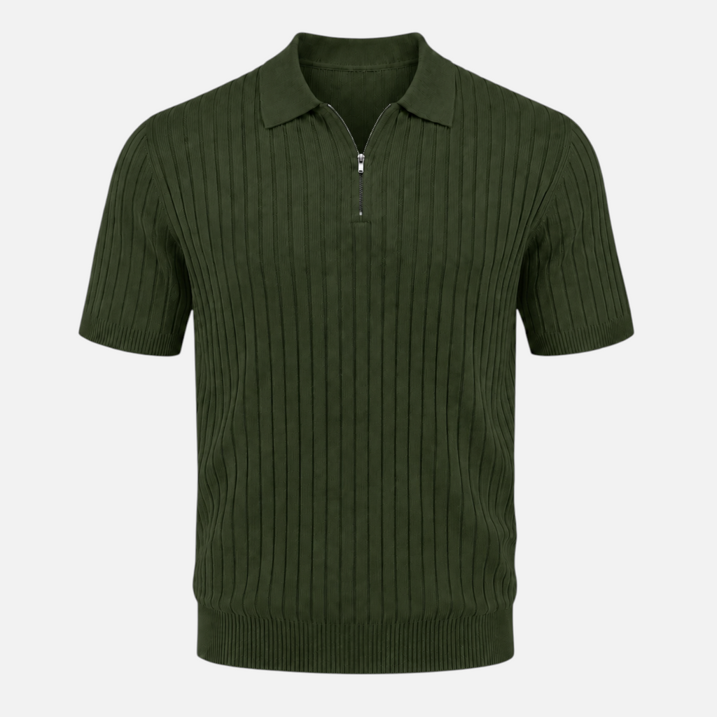 Valeniri | Men's Rib Knit Zip Polo Shirt Short Sleeve Casual Golf Top