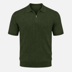 Valeniri | Men's Rib Knit Zip Polo Shirt Short Sleeve Casual Golf Top
