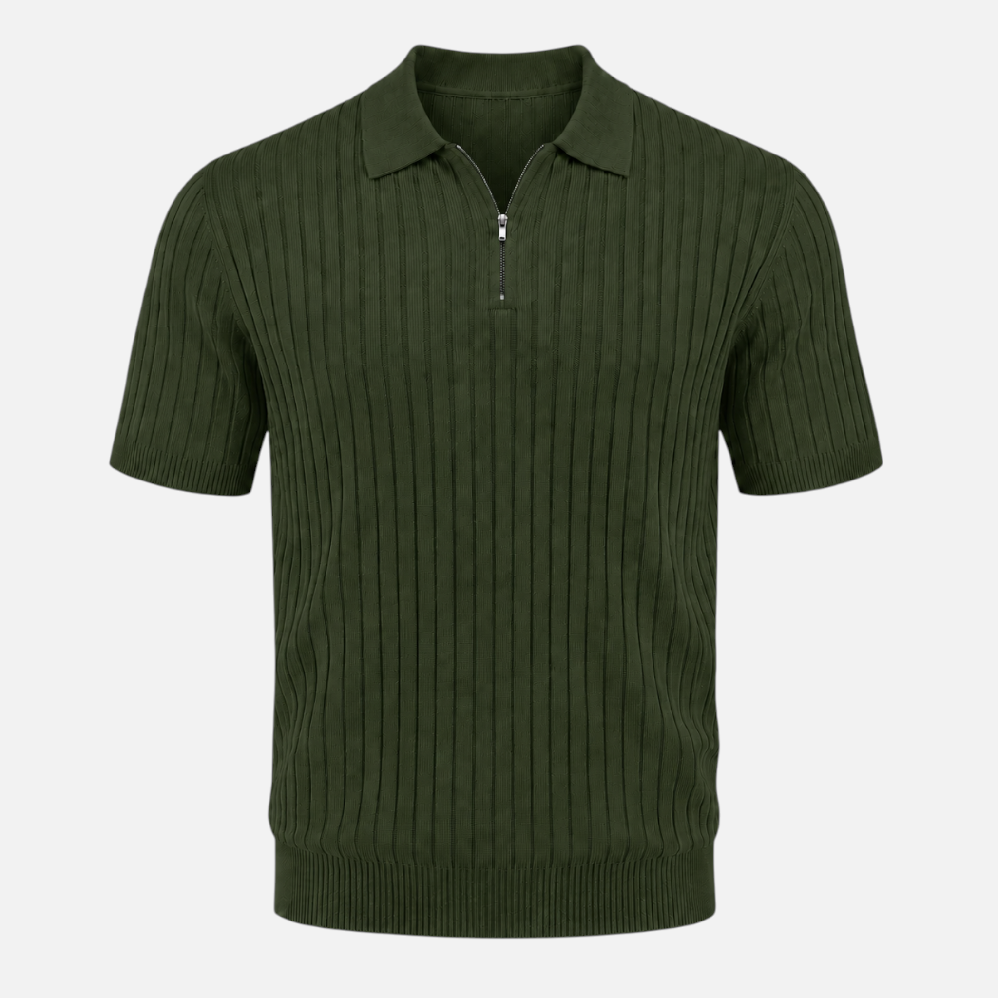 Valeniri | Men's Rib Knit Zip Polo Shirt Short Sleeve Casual Golf Top