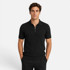 Valeniri | Men's Rib Knit Zip Polo Shirt Short Sleeve Casual Golf Top