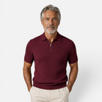 Valeniri | Men's Rib Knit Zip Polo Shirt Short Sleeve Casual Golf Top