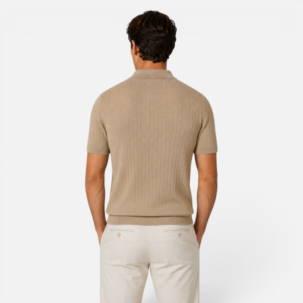 Valeniri | Men's Rib Knit Zip Polo Shirt Short Sleeve Casual Golf Top