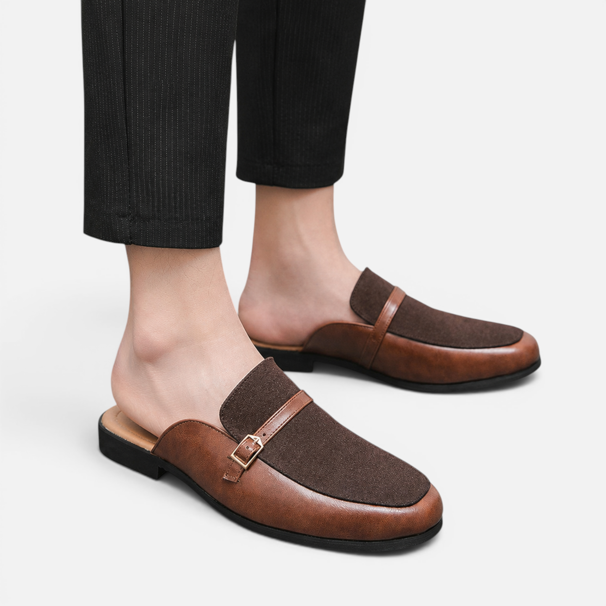 Valeniri | Men's Leather Backless Loafers – Classic Slip-On Mule Shoes