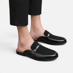Valeniri | Men's Leather Backless Loafers – Classic Slip-On Mule Shoes