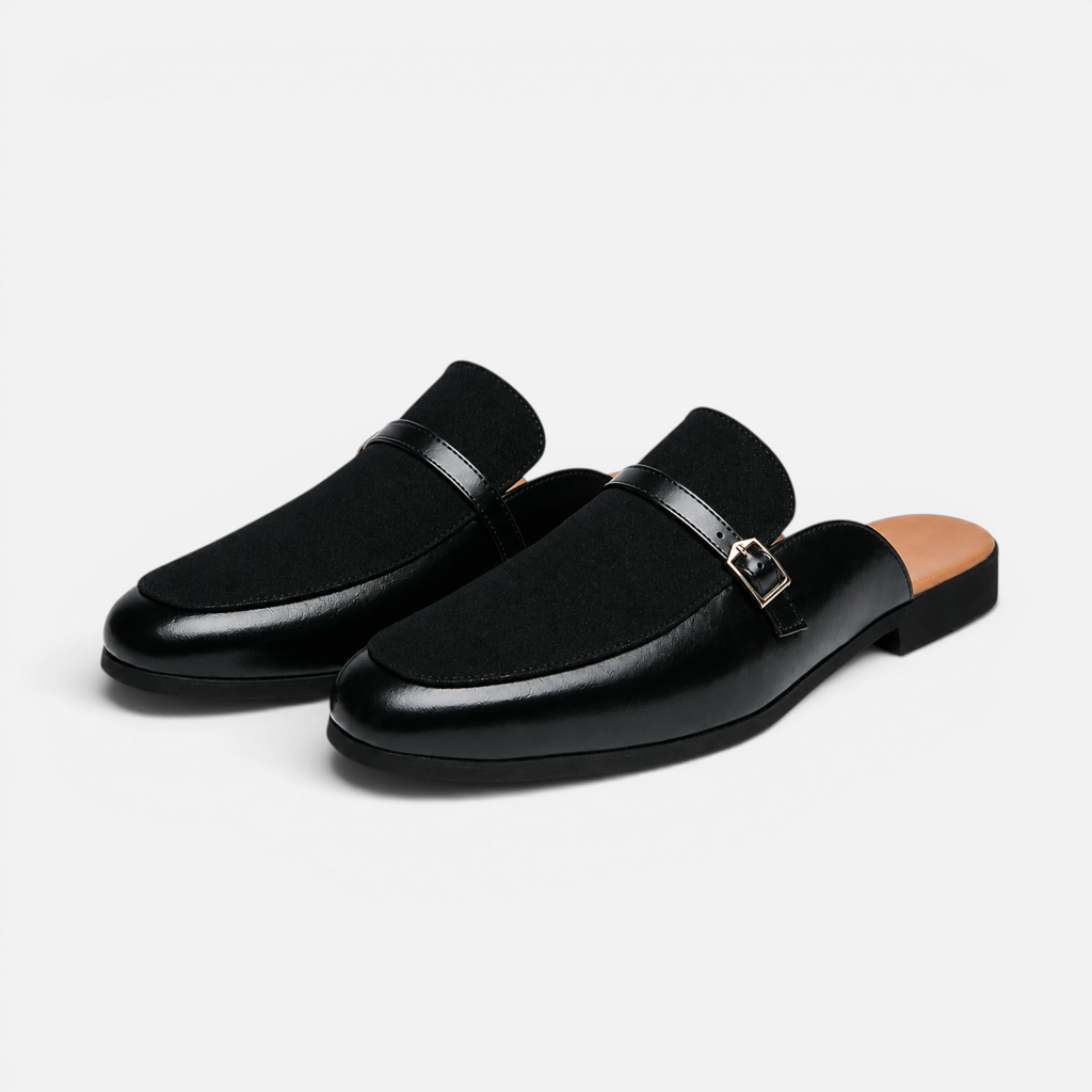 Valeniri | Men's Leather Backless Loafers – Classic Slip-On Mule Shoes