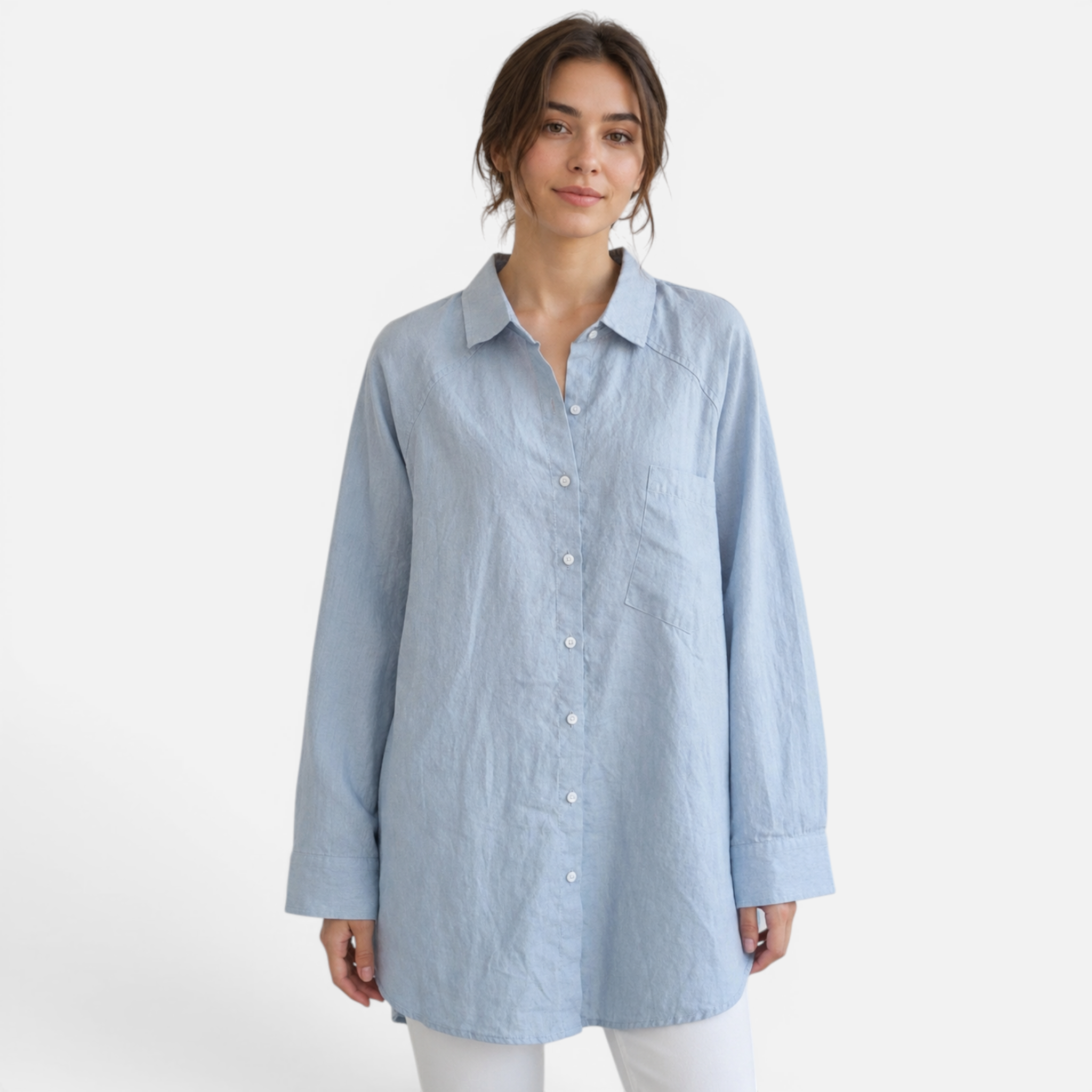 Valeniri | Women's Oversized Linen Shirt Classic Button-Up Long Sleeve
