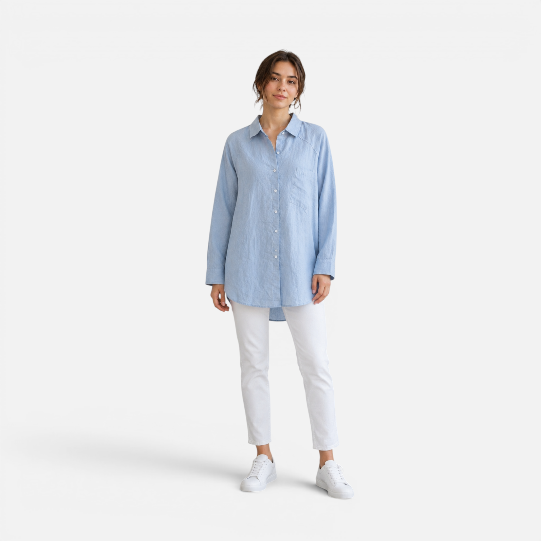 Valeniri | Women's Oversized Linen Shirt Classic Button-Up Long Sleeve