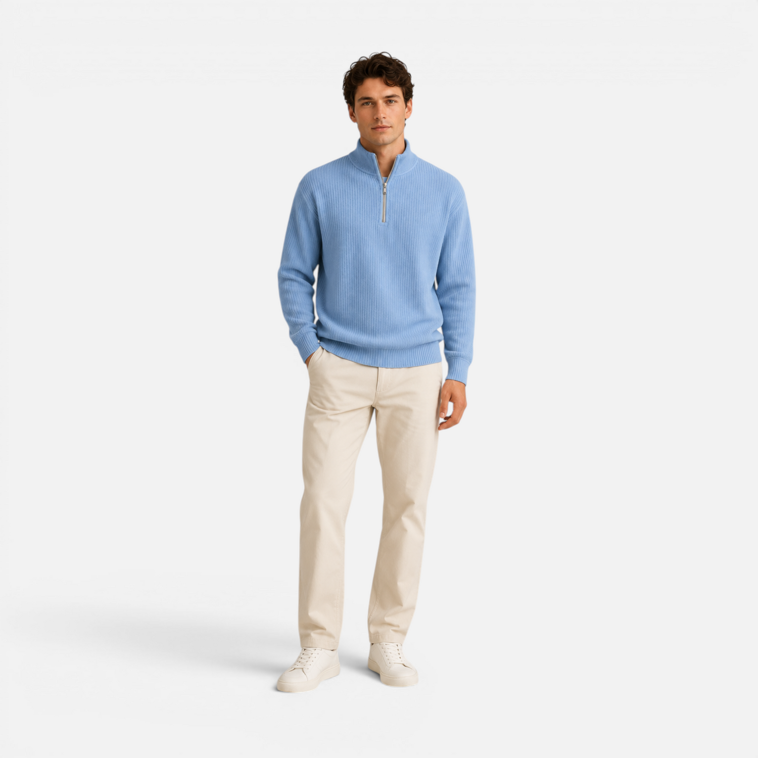 Valeniri | Men's Waffle Knit Quarter Zip Sweater Relaxed Fit Long Sleeve