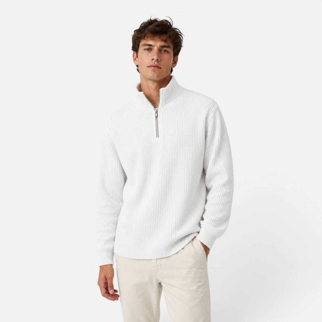 Valeniri | Men's Waffle Knit Quarter Zip Sweater Relaxed Fit Long Sleeve