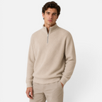 Valeniri | Men's Waffle Knit Quarter Zip Sweater Relaxed Fit Long Sleeve