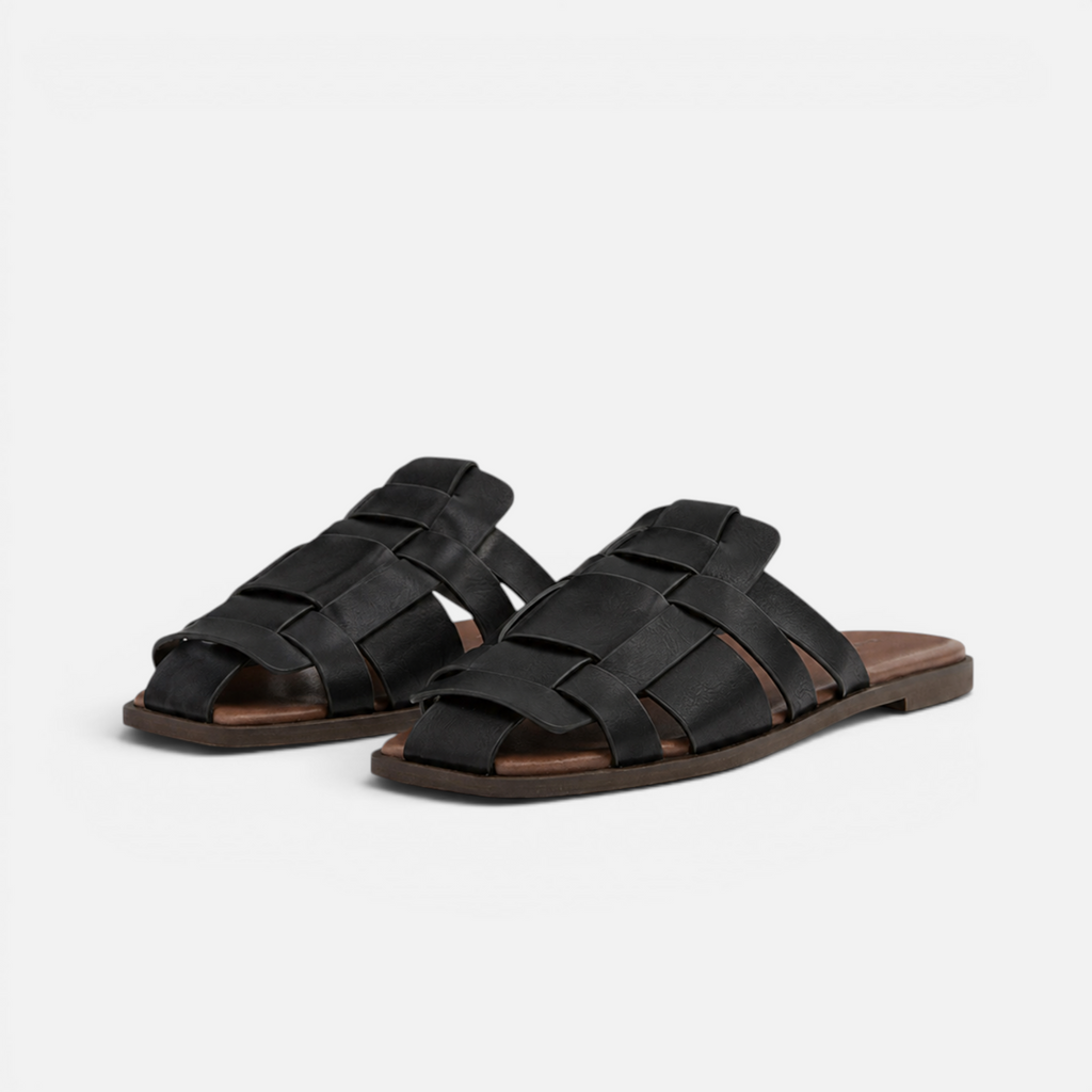 Valeniri | Women's Woven Square Toe Mule Sandals Casual Slip-On Flats