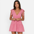 Valeniri | Women's Casual Gingham V-Neck Mini Dress