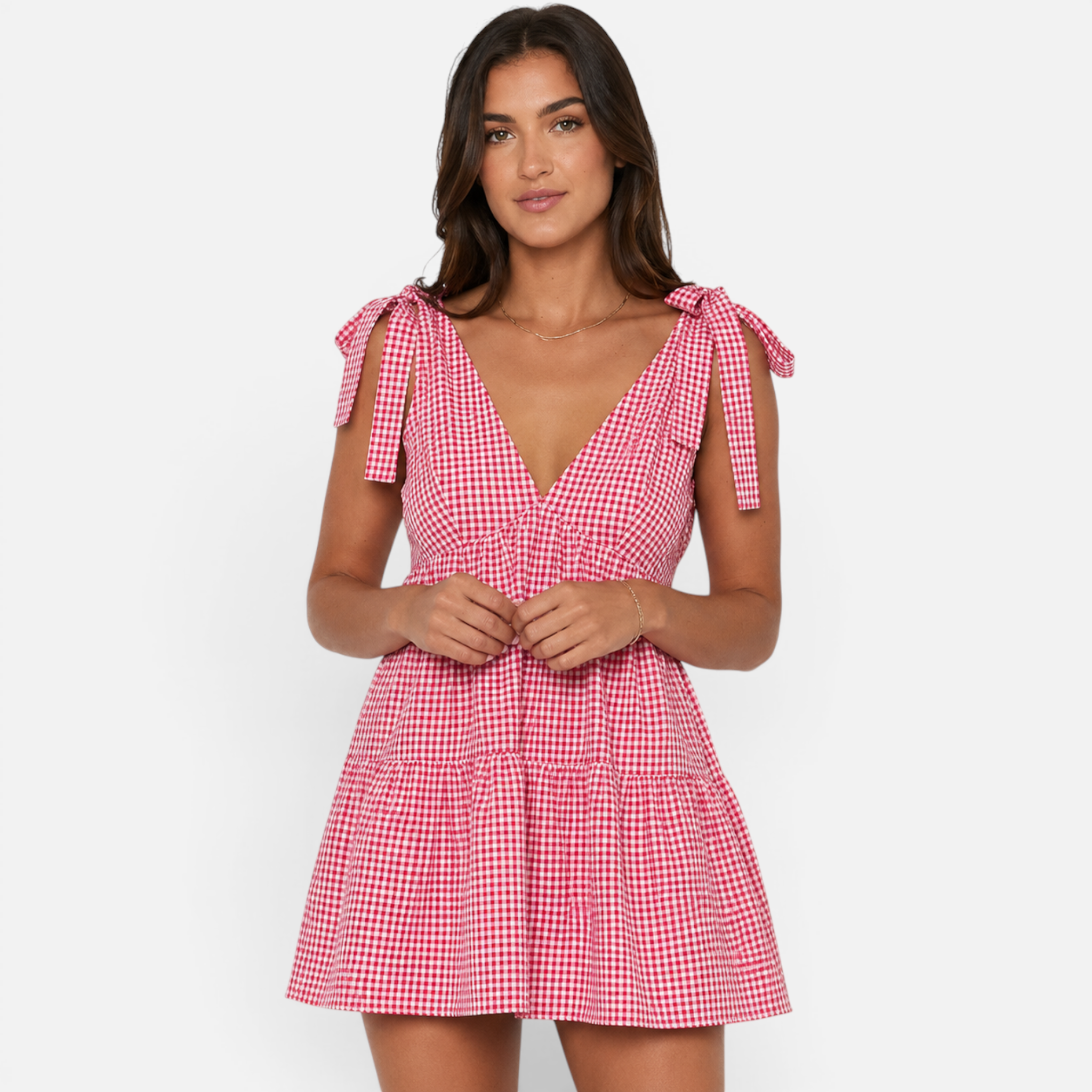 Valeniri | Women's Casual Gingham V-Neck Mini Dress