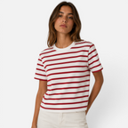 Valeniri | Women's Cotton Striped Crew Neck T-Shirt Loose Fit Short Sleeve
