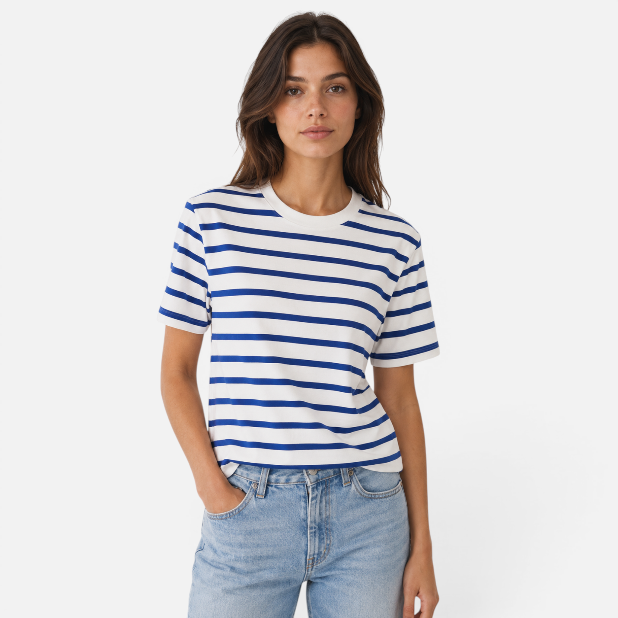 Valeniri | Women's Cotton Striped Crew Neck T-Shirt Loose Fit Short Sleeve