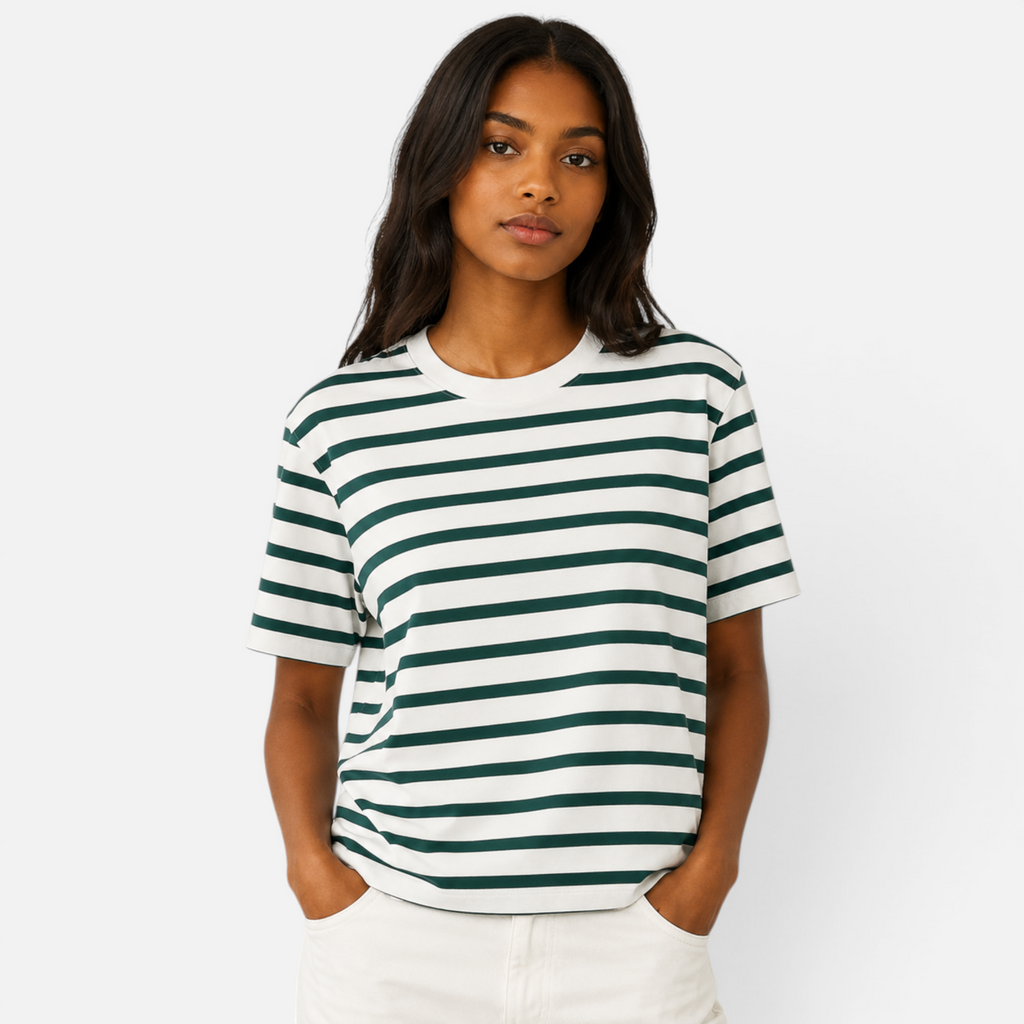 Valeniri | Women's Cotton Striped Crew Neck T-Shirt Loose Fit Short Sleeve