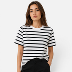 Valeniri | Women's Cotton Striped Crew Neck T-Shirt Loose Fit Short Sleeve
