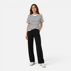 Valeniri | Women's Cotton Striped Crew Neck T-Shirt Loose Fit Short Sleeve