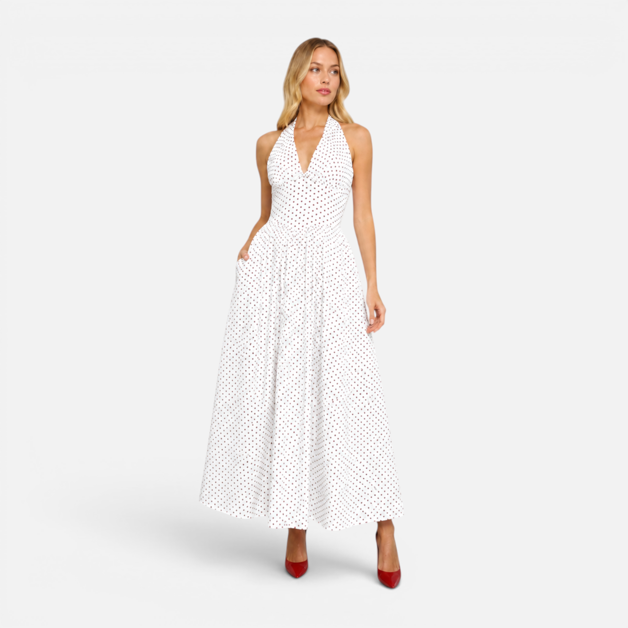 Valeniri | Women's Polka Dot Halter Maxi Dress Elegant Deep V Neck