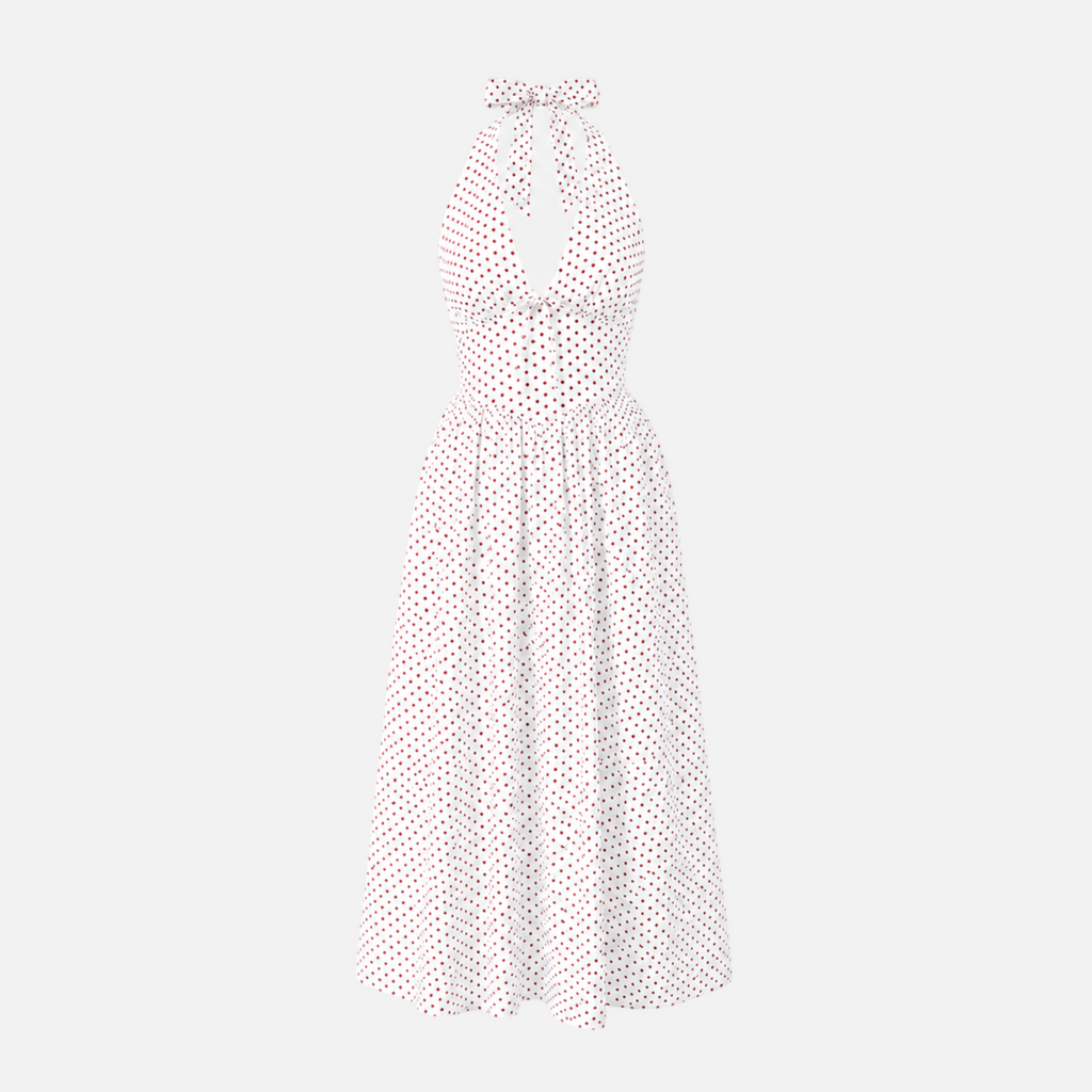 Valeniri | Women's Polka Dot Halter Maxi Dress Elegant Deep V Neck