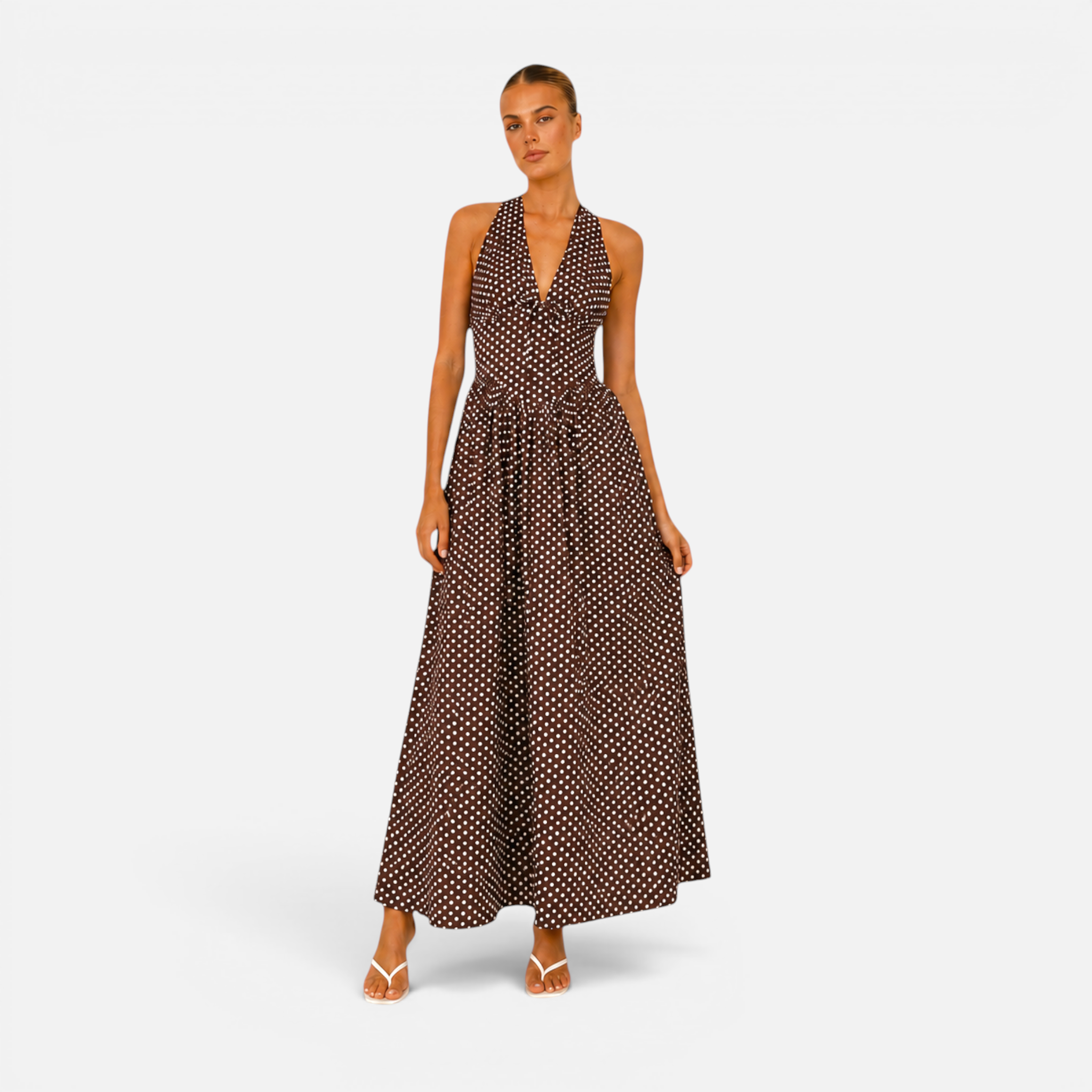 Valeniri | Women's Polka Dot Halter Maxi Dress Elegant Deep V Neck