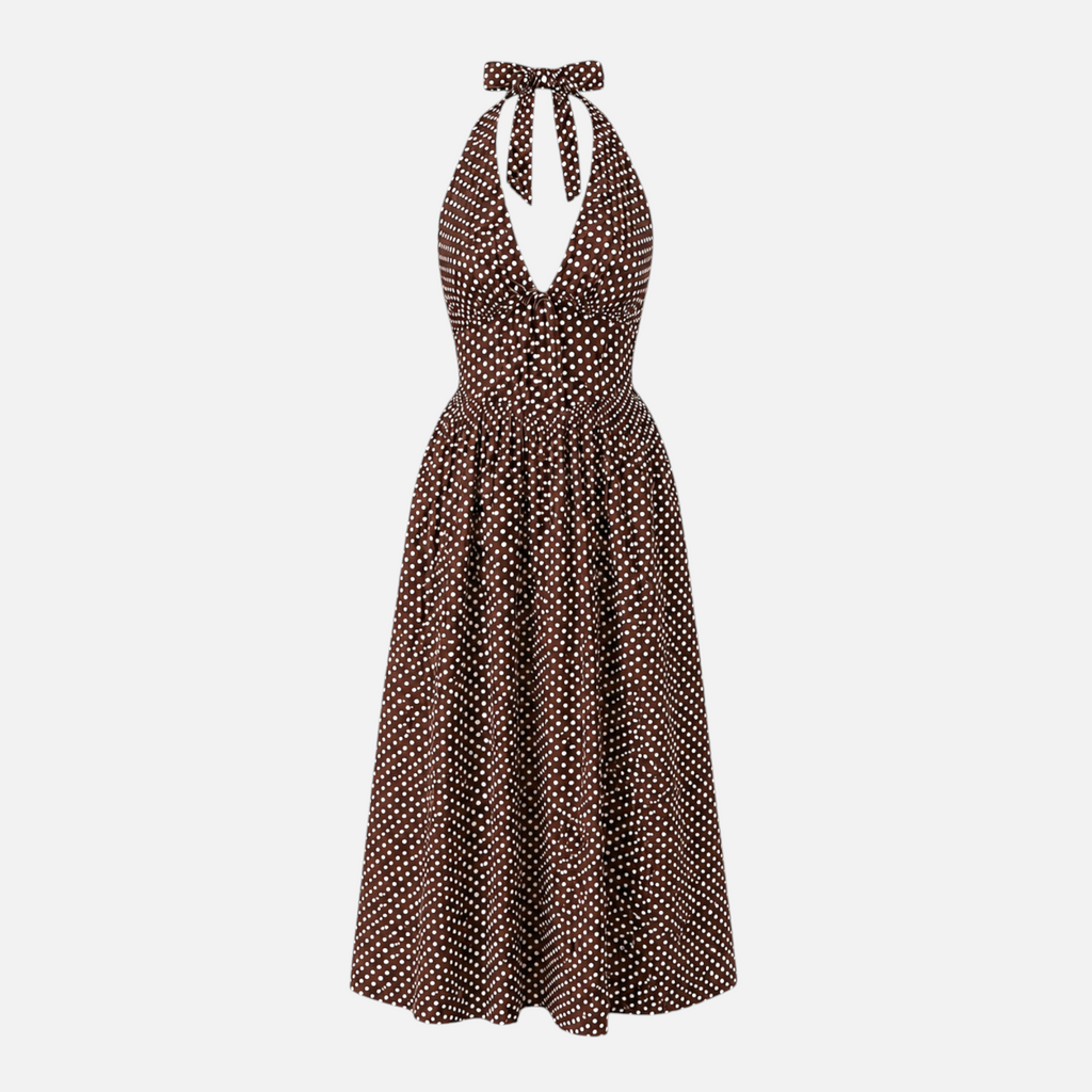 Valeniri | Women's Polka Dot Halter Maxi Dress Elegant Deep V Neck