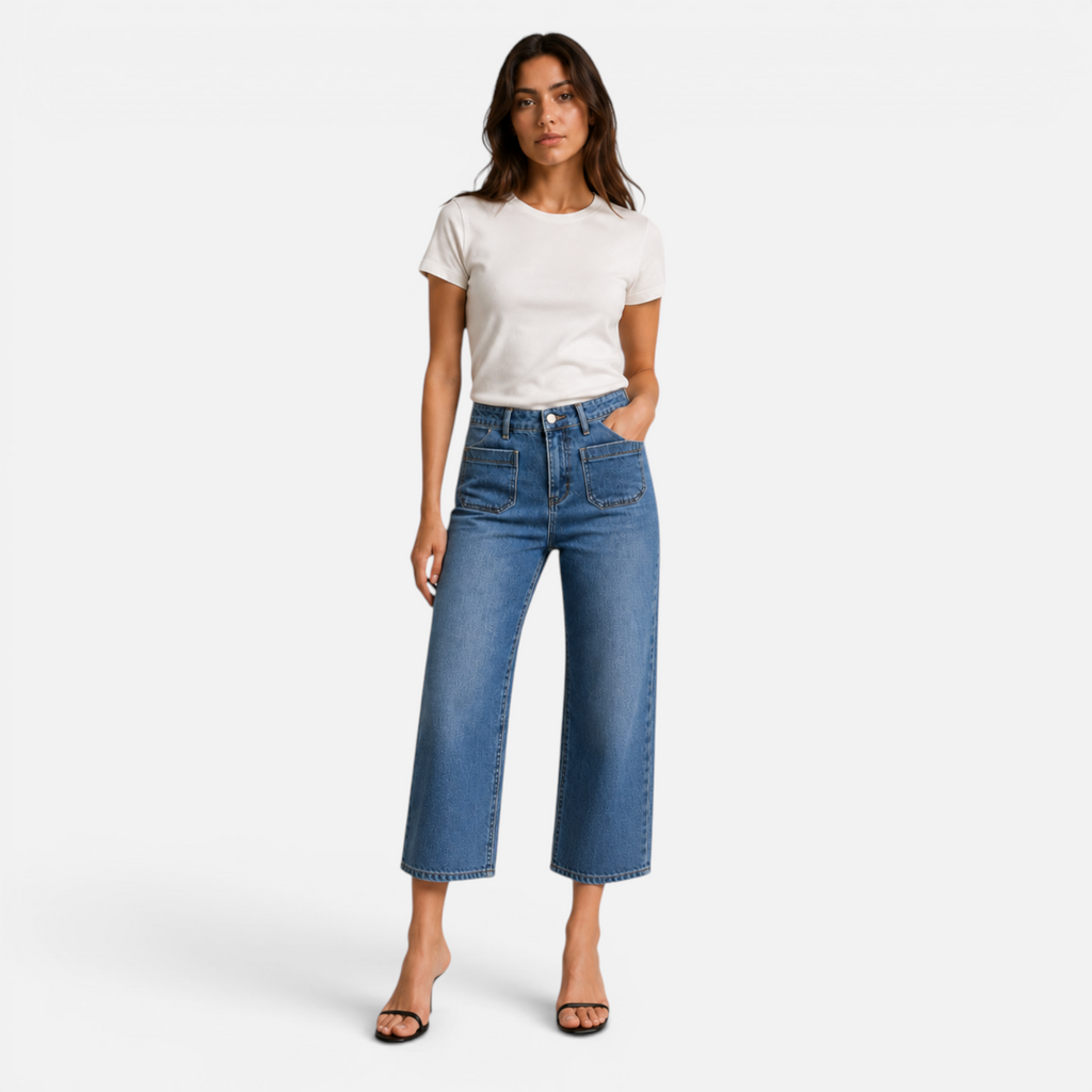 Valeniri | Women's Straight Leg High Waist Denim Jeans – Cropped Fit