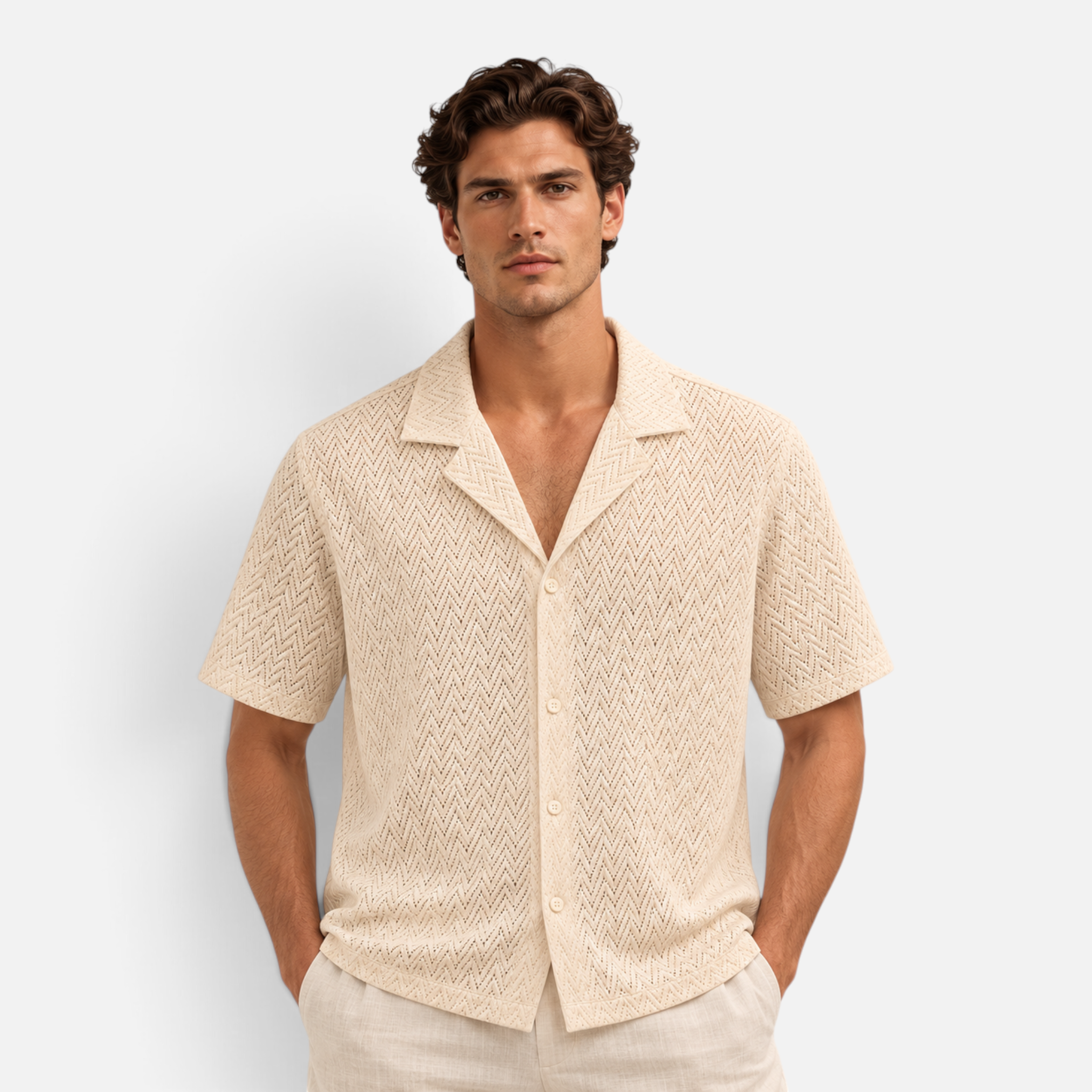 Valeniri | Men's Crochet Polo Shirt – Breathable Button Top