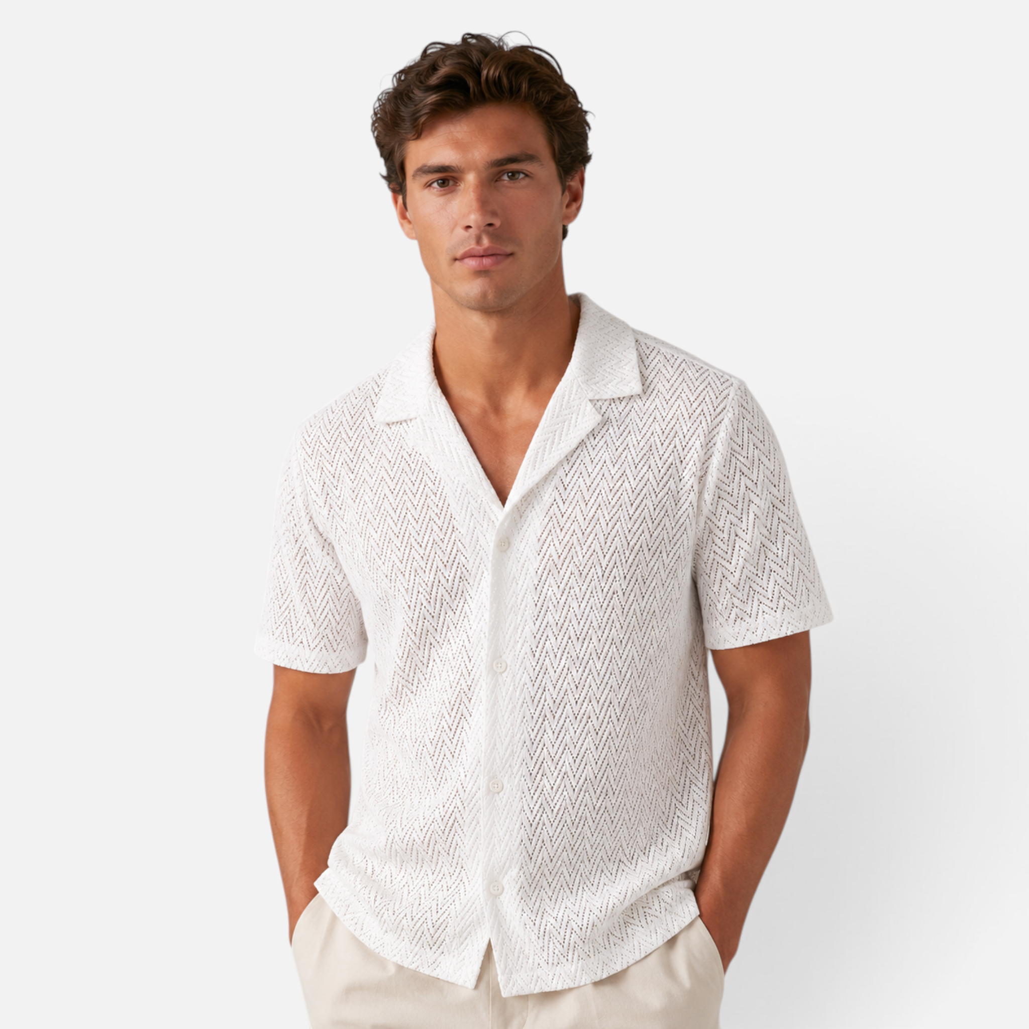 Valeniri | Men's Crochet Polo Shirt – Breathable Button Top