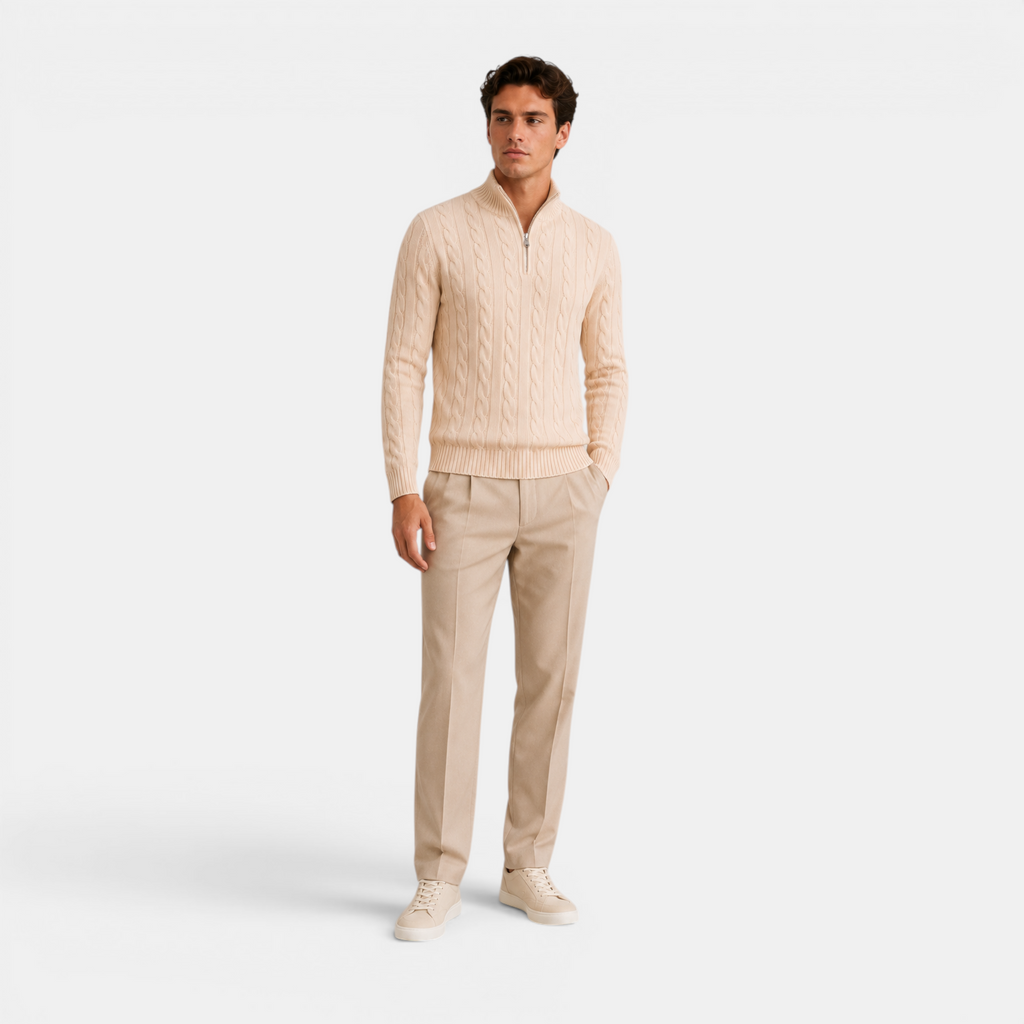 Valeniri | Men's Cable Knit Quarter Zip Sweater Classic Knitwear