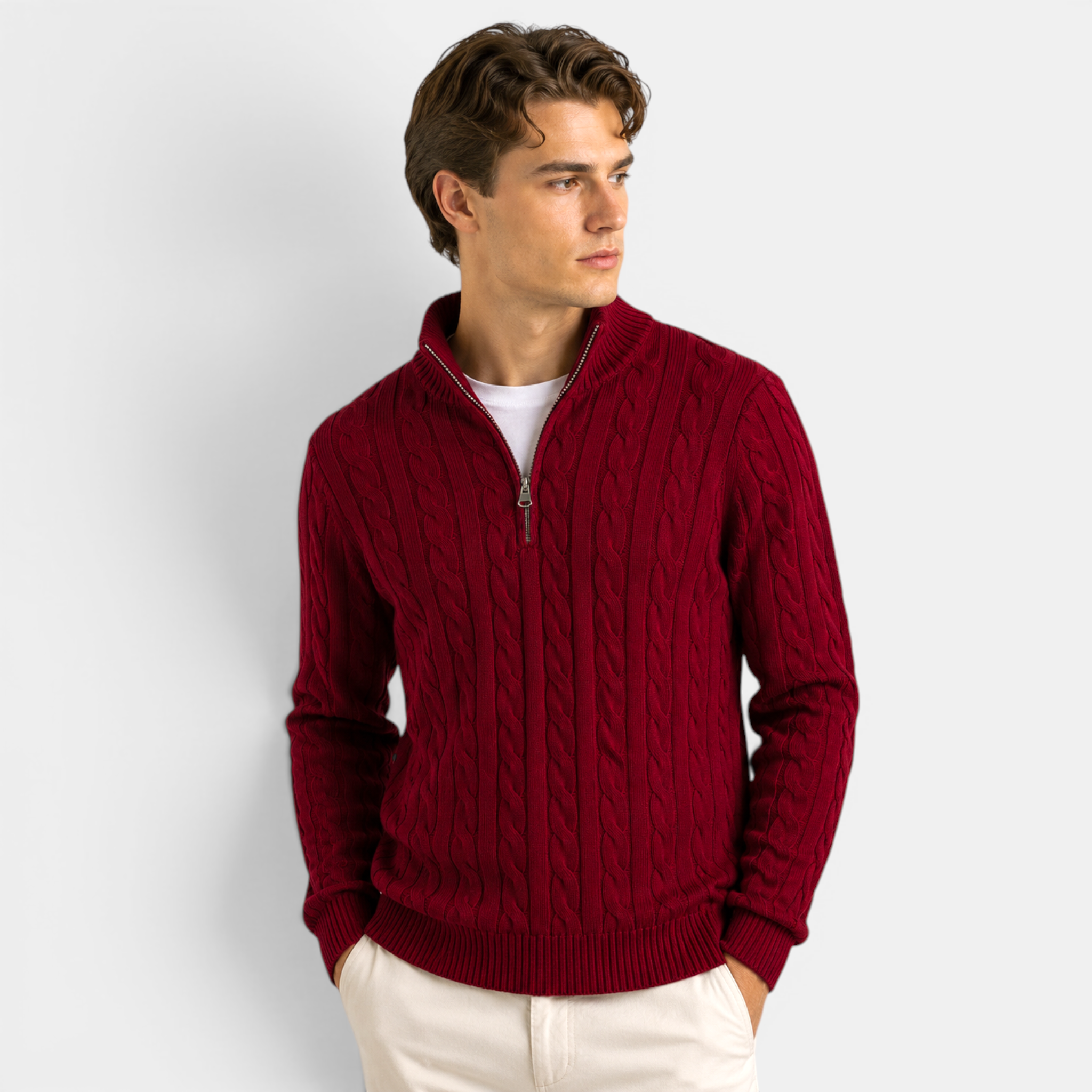 Valeniri | Men's Cable Knit Quarter Zip Sweater Classic Knitwear