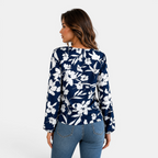 Valeniri | Women's Floral Chiffon Blouse Tie Waist Long Sleeve Top