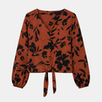 Valeniri | Women's Floral Chiffon Blouse Tie Waist Long Sleeve Top