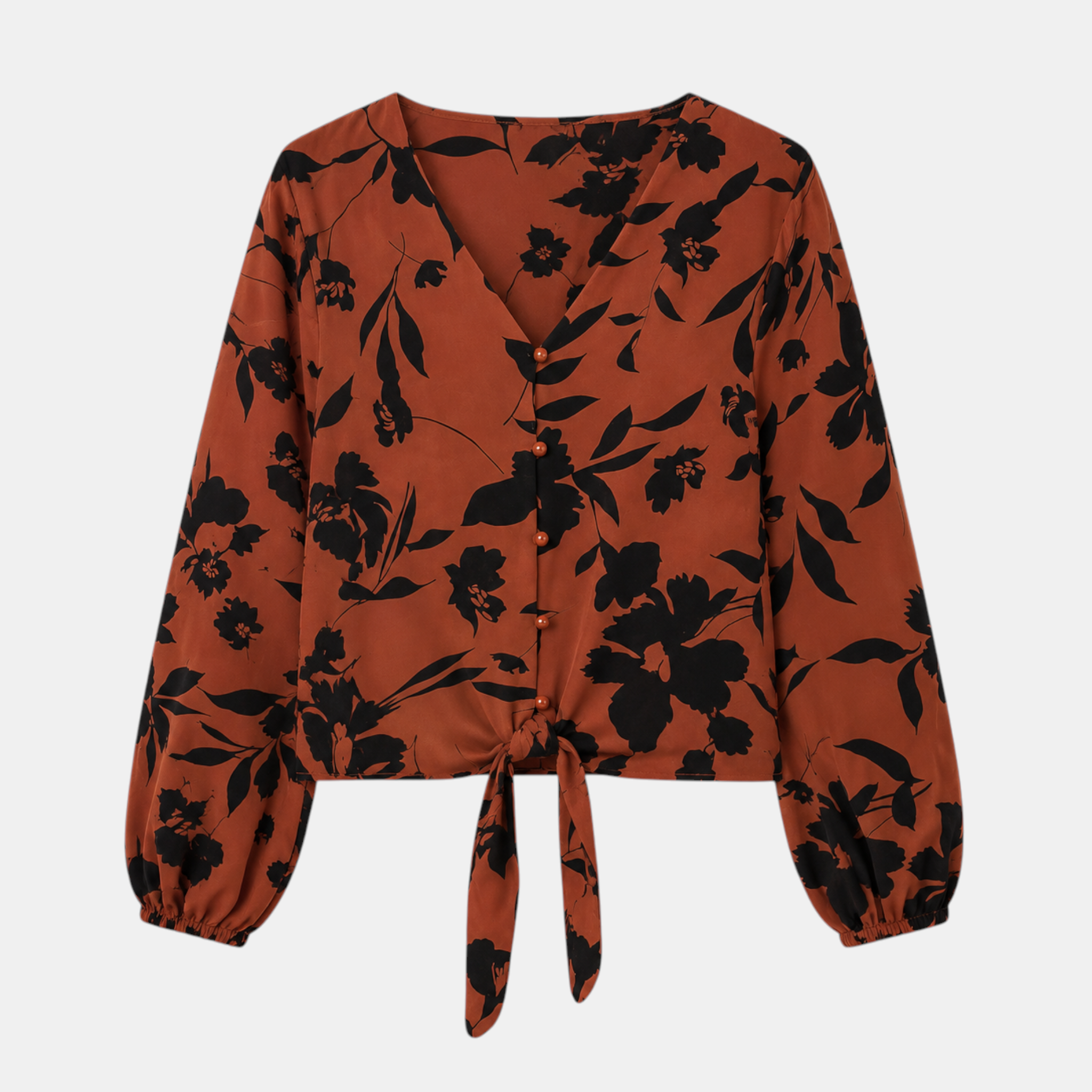 Valeniri | Women's Floral Chiffon Blouse Tie Waist Long Sleeve Top