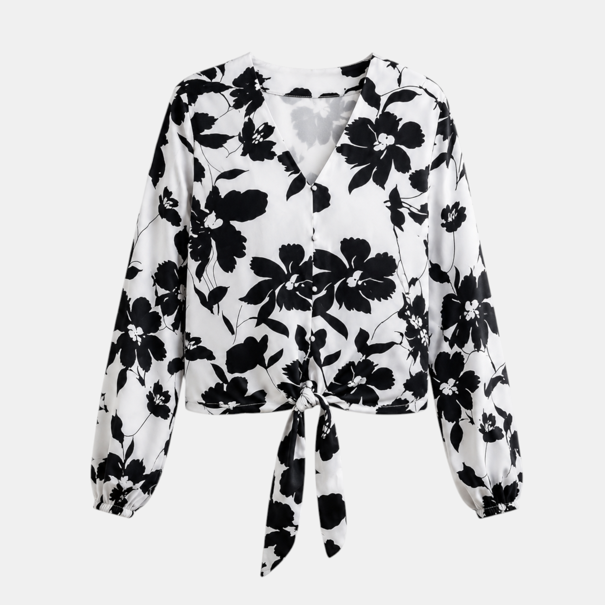 Valeniri | Women's Floral Chiffon Blouse Tie Waist Long Sleeve Top