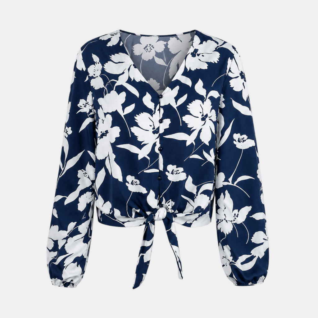 Valeniri | Women's Floral Chiffon Blouse Tie Waist Long Sleeve Top