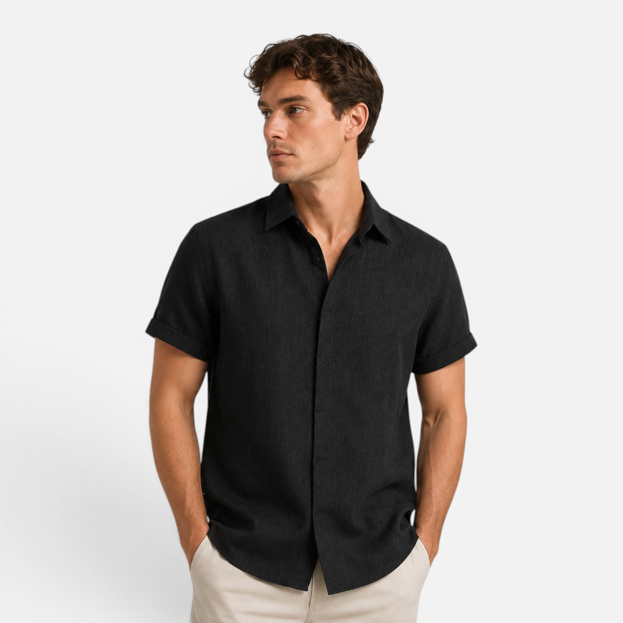 Valeniri | Men's Linen Shirt Short Sleeve Stand Collar for Everyday Wear