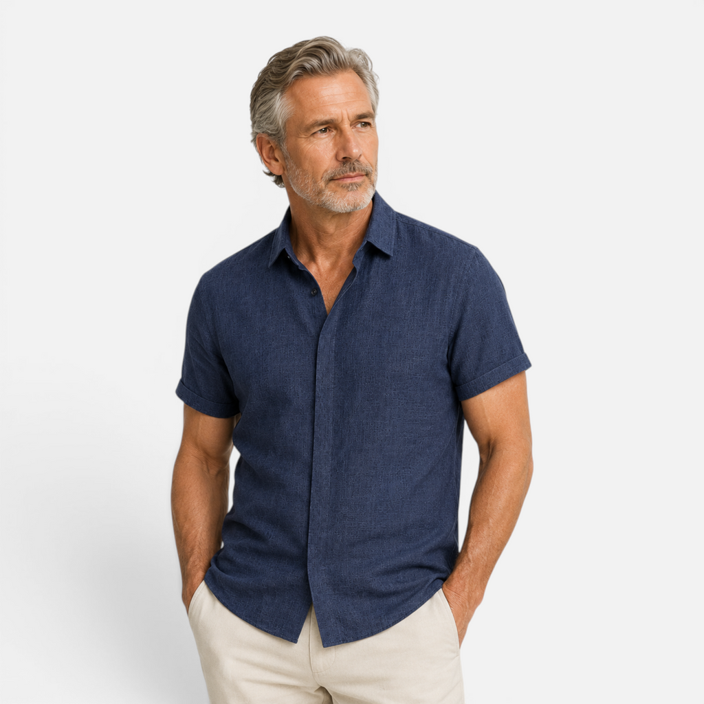 Valeniri | Men's Linen Shirt Short Sleeve Stand Collar for Everyday Wear