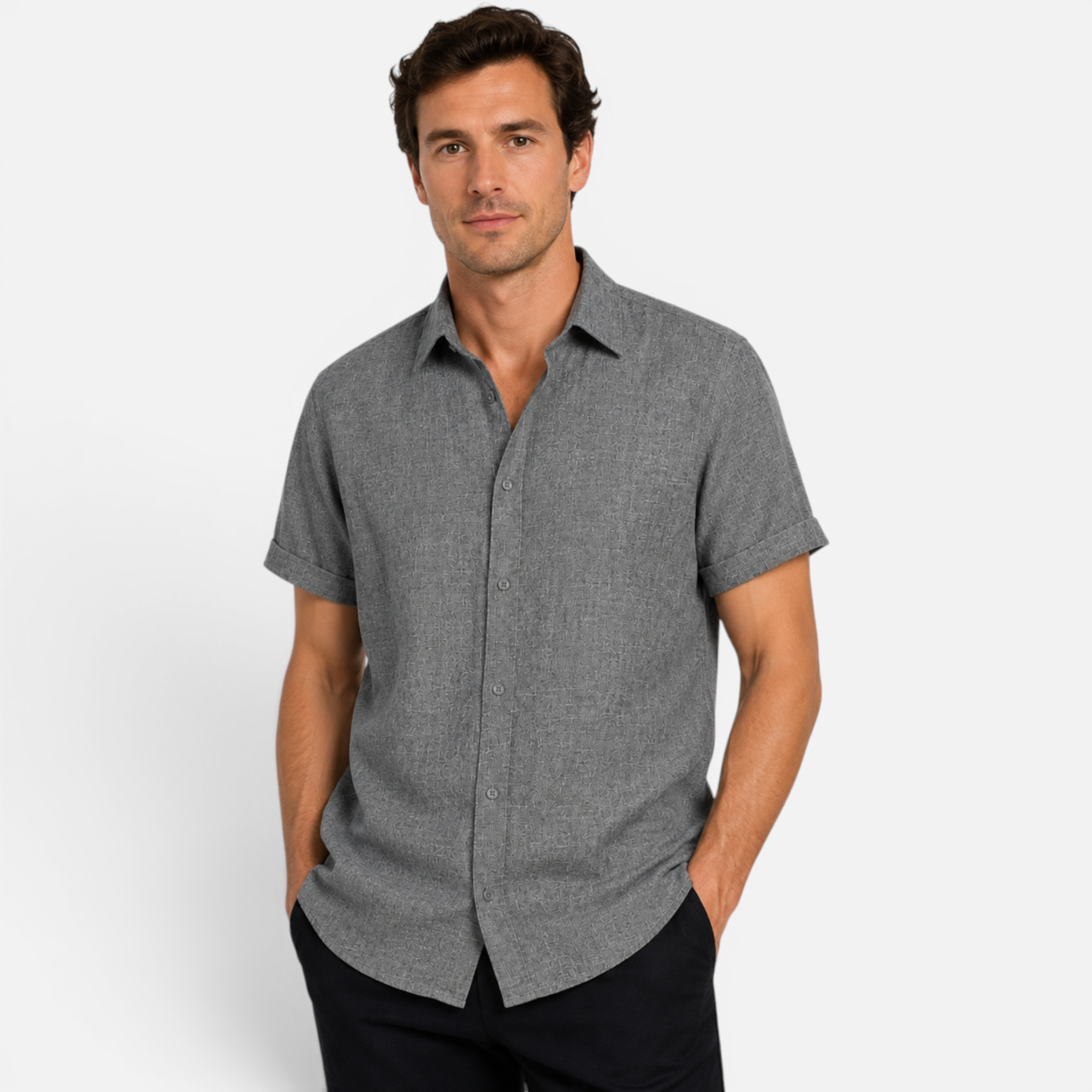 Valeniri | Men's Linen Shirt Short Sleeve Stand Collar for Everyday Wear