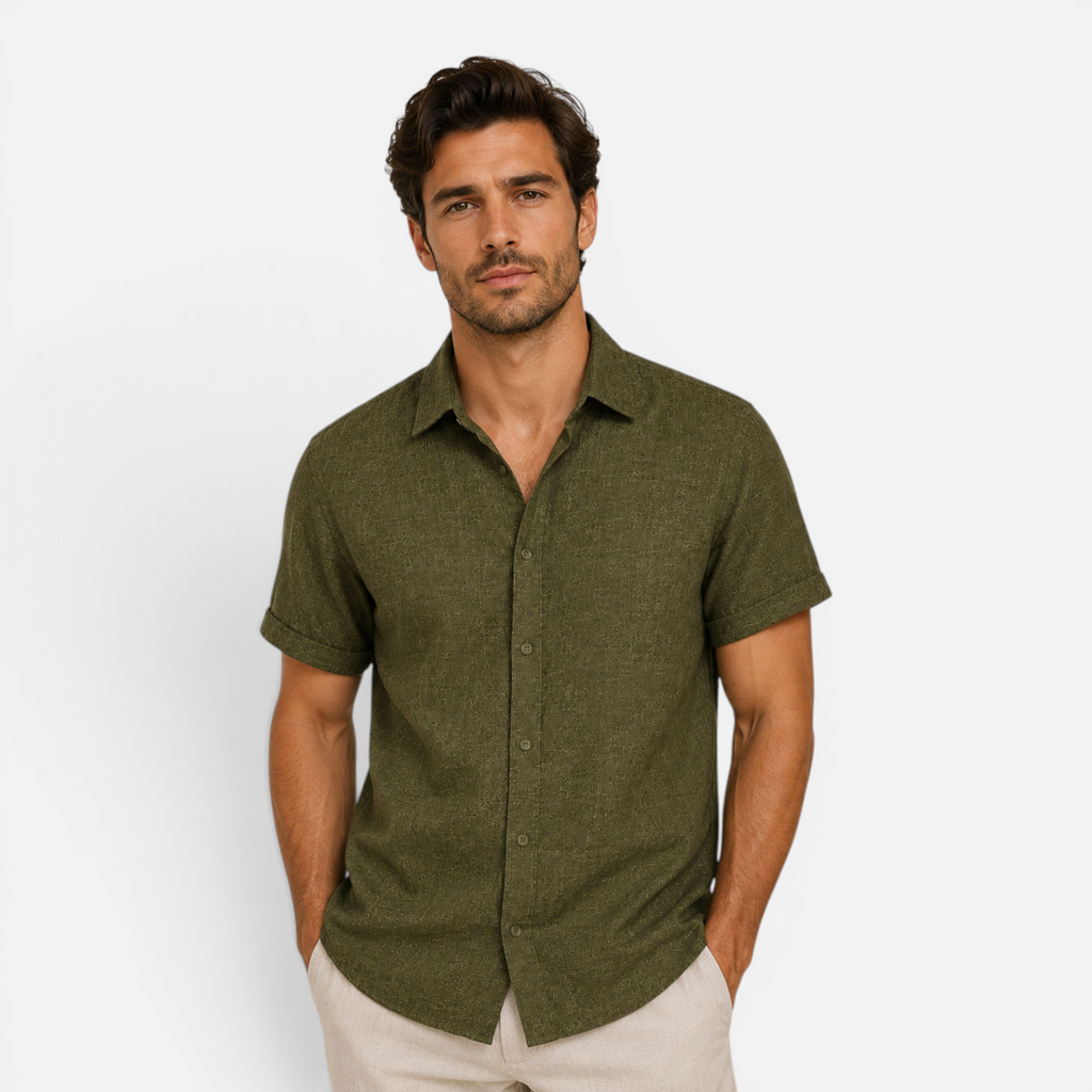 Valeniri | Men's Linen Shirt Short Sleeve Stand Collar for Everyday Wear