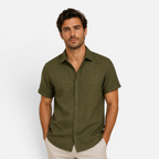 Valeniri | Men's Linen Shirt Short Sleeve Stand Collar for Everyday Wear